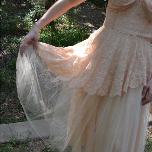 Vintage Lace blush 50s Tulle Circle bustier Dress - Picture 6 of 11